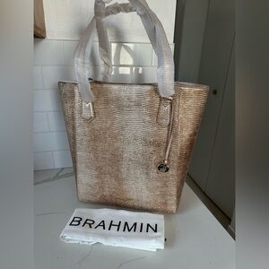 Brahmin Jayden Metallic Gold rose Tote Bag